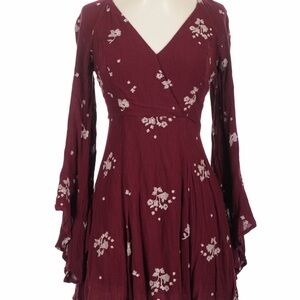 Free People Burgundy Long-Sleeve Floral Dress